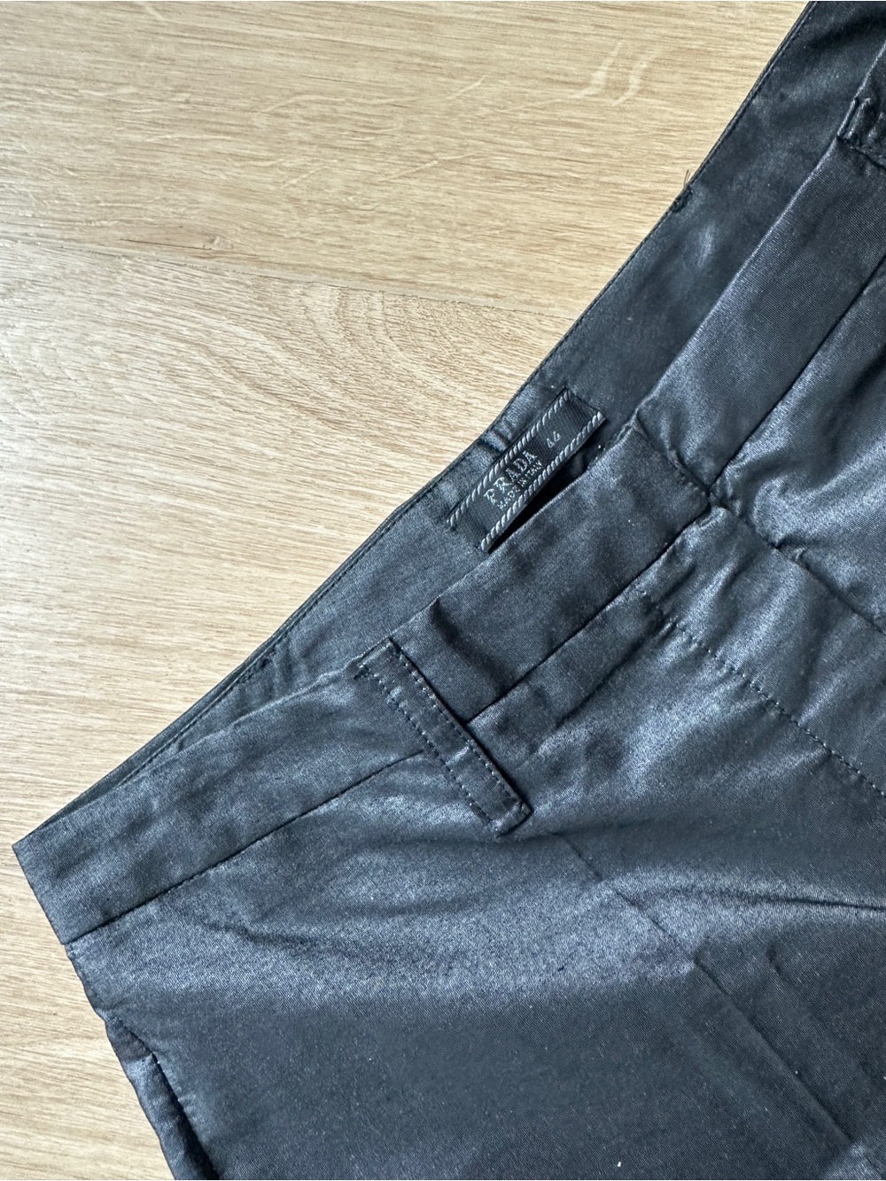 Prada Black Silk Satin Taffeta High Rise Trousers Size 44